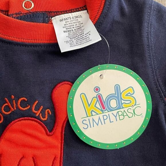 Vintage 2003 Simply Basic Boys 0-3M Dinosaur Blue Red One Piece Outfit NOS NWT - Picture 3 of 4